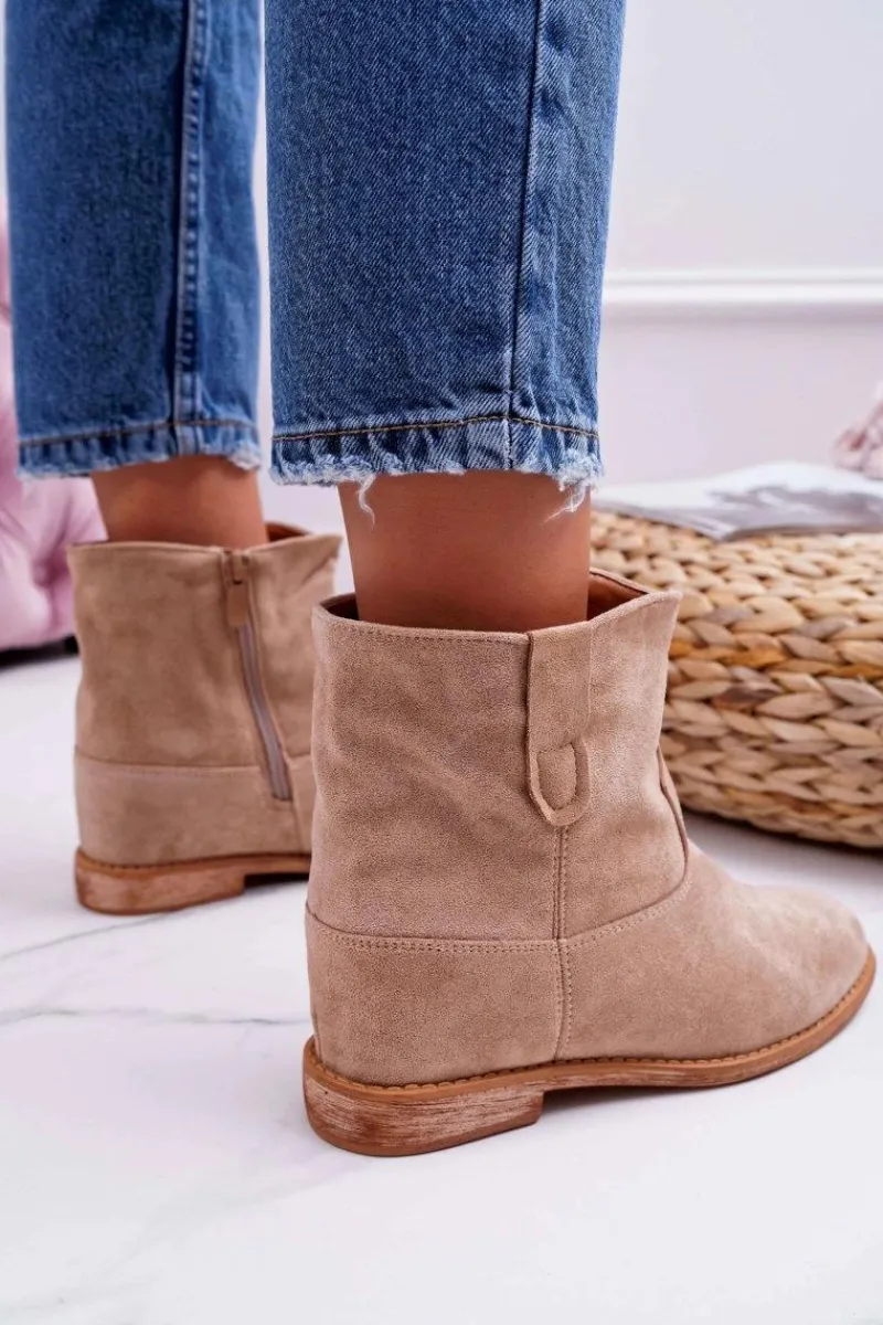 Outlet Damskie Botki Na Koturnie Beżowe Evana Damskie Botki Na Koturnie|Botki Zimowe Damskie