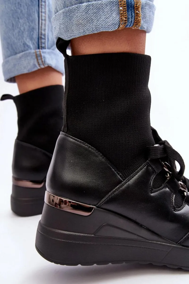 Best Damskie Botki Na Koturnie Ze Skarpetą Czarne Helladina Damskie Botki Na Koturnie|Czarne Botki