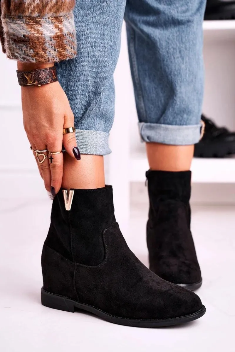 Damskie Botki Na Koturnie Zamszowe Czarne Vanya Damskie Botki Na Koturnie|Czarne Botki