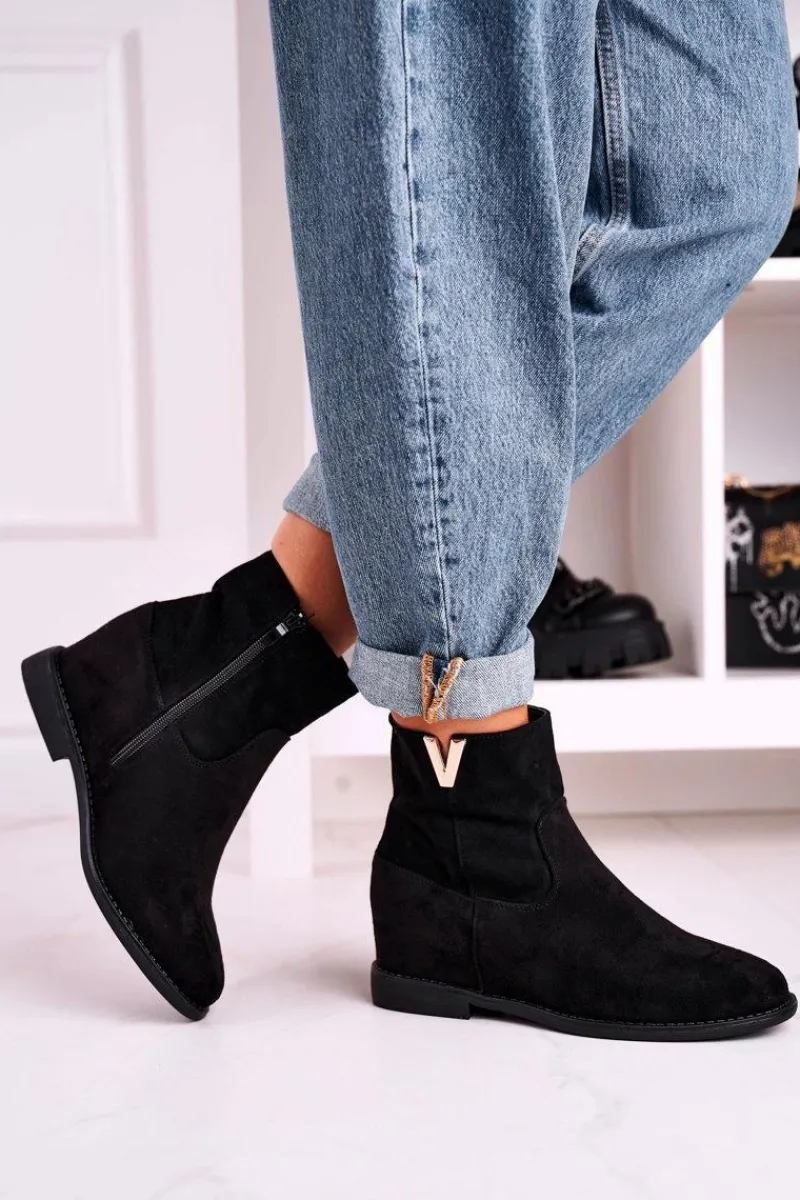 Damskie Botki Na Koturnie Zamszowe Czarne Vanya Damskie Botki Na Koturnie|Czarne Botki