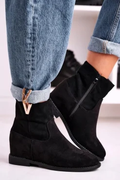 Damskie Botki Na Koturnie Zamszowe Czarne Vanya Damskie Botki Na Koturnie|Czarne Botki