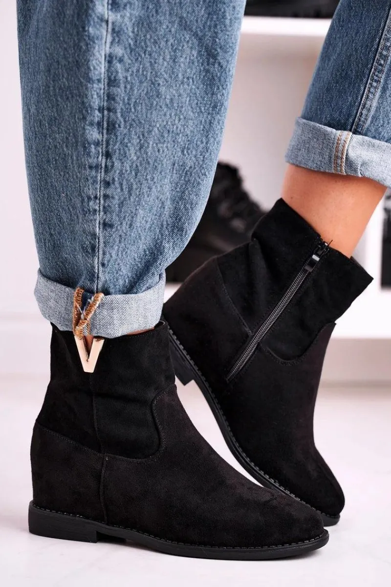 Damskie Botki Na Koturnie Zamszowe Czarne Vanya Damskie Botki Na Koturnie|Czarne Botki