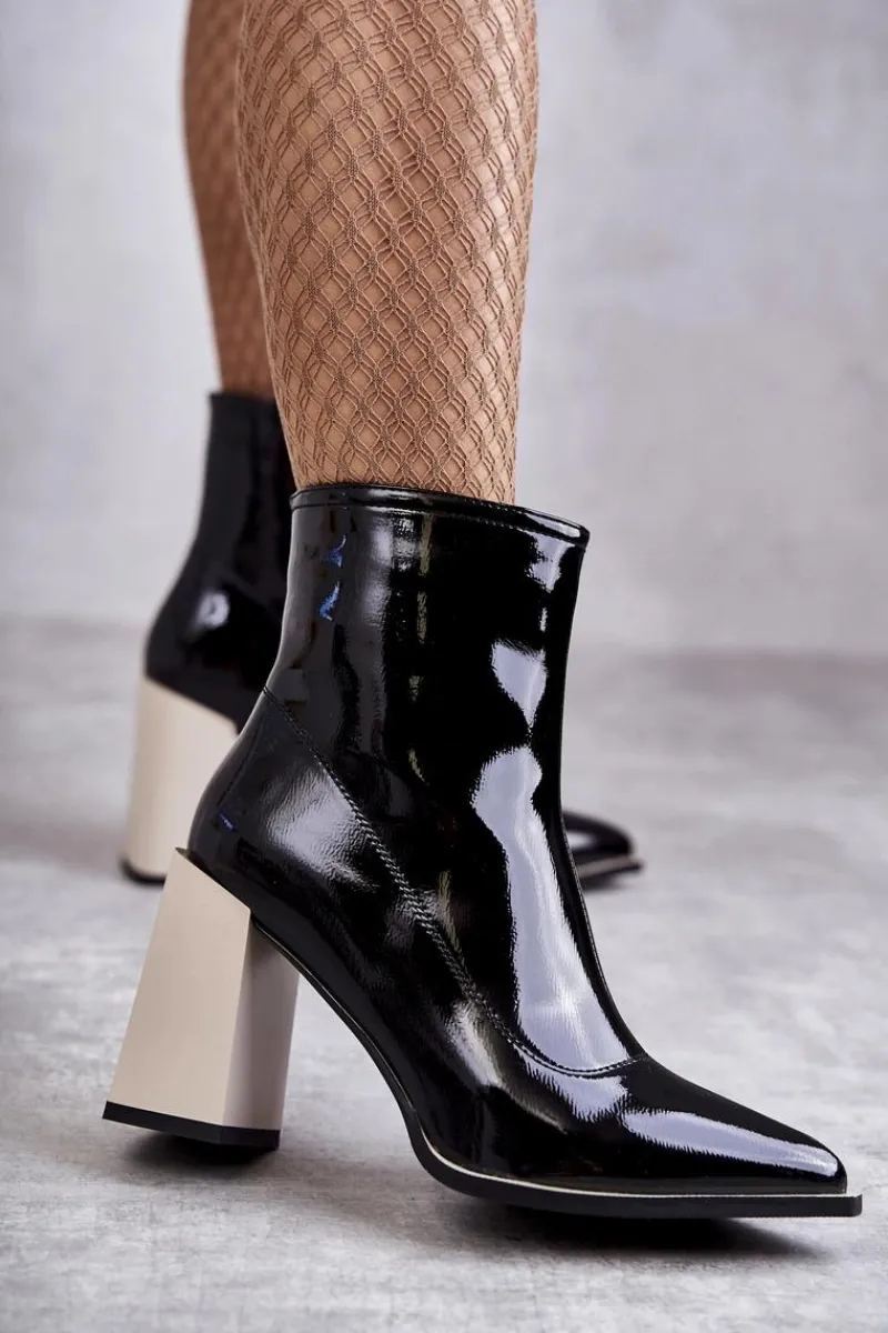 Clearance Damskie buty S.Barski Damskie Botki Na Masywnym Obcasie Czarno-Białe Bernhild