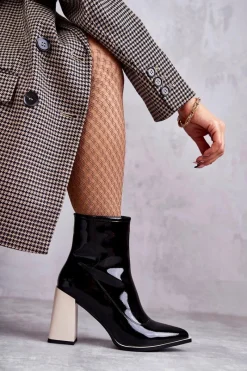 Clearance Damskie buty S.Barski Damskie Botki Na Masywnym Obcasie Czarno-Białe Bernhild