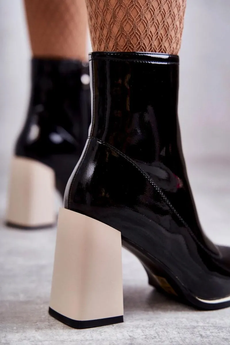 Clearance Damskie buty S.Barski Damskie Botki Na Masywnym Obcasie Czarno-Białe Bernhild