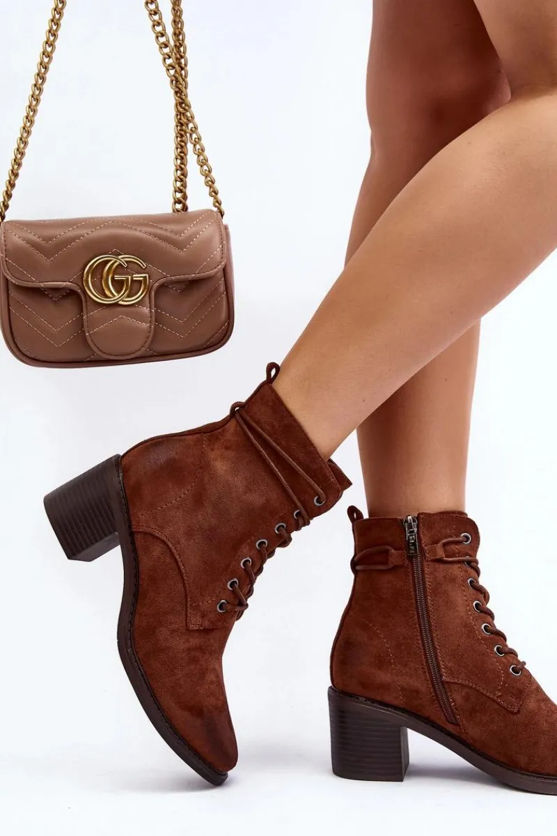 Outlet Damskie Botki Na Niskim Obcasie Sznurowane Brązowe Serellia Damskie Brązowe I Beżowe Botki|Botki Na Obcasie