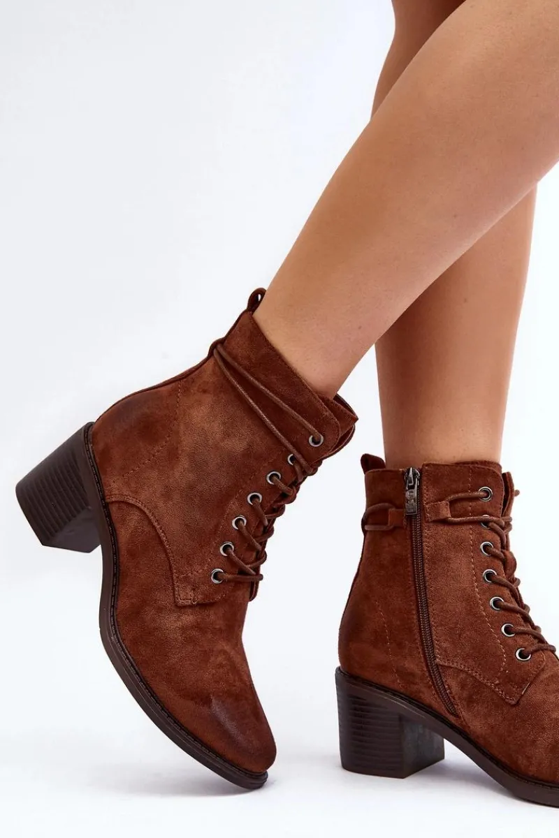 Outlet Damskie Botki Na Niskim Obcasie Sznurowane Brązowe Serellia Damskie Brązowe I Beżowe Botki|Botki Na Obcasie