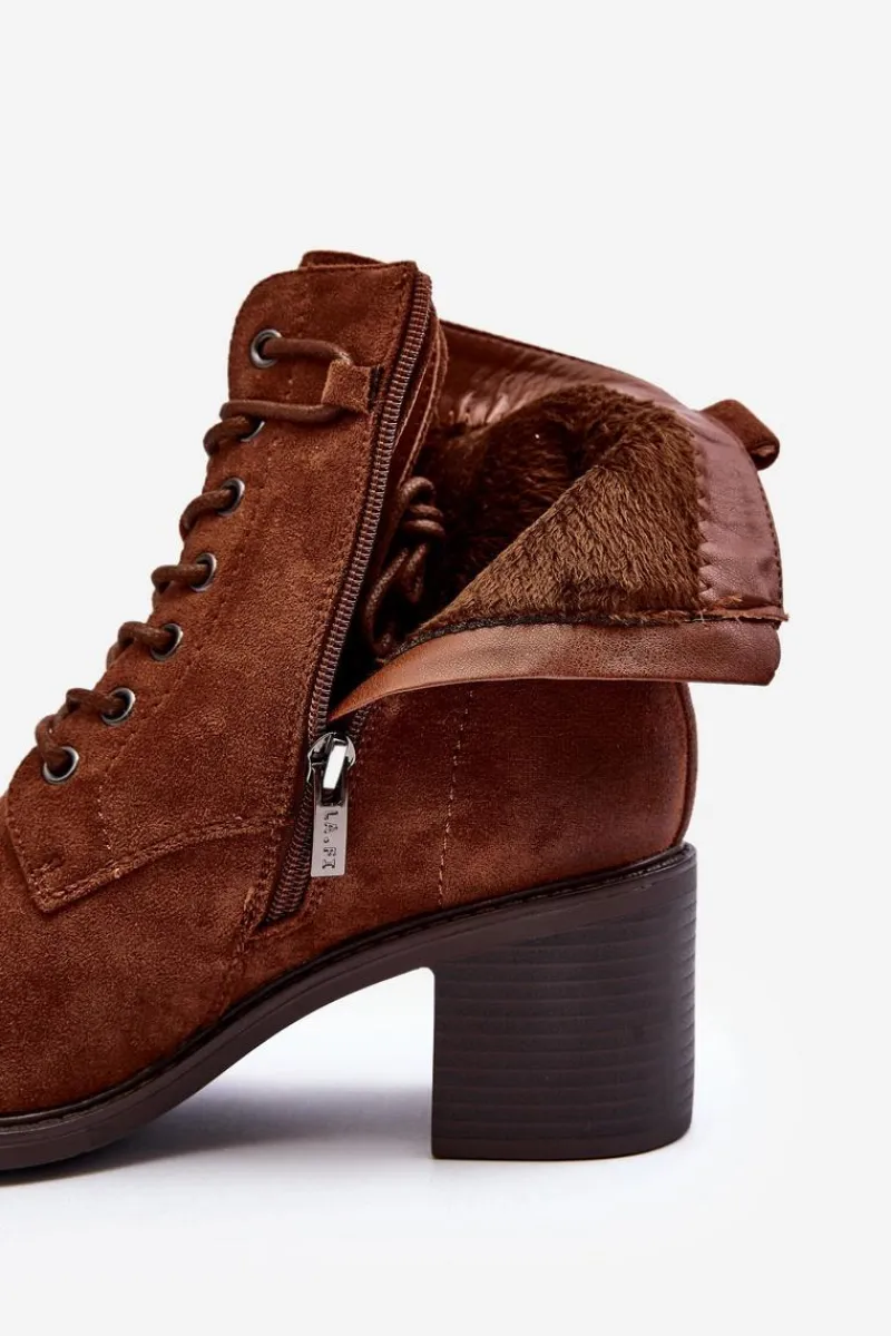 Outlet Damskie Botki Na Niskim Obcasie Sznurowane Brązowe Serellia Damskie Brązowe I Beżowe Botki|Botki Na Obcasie