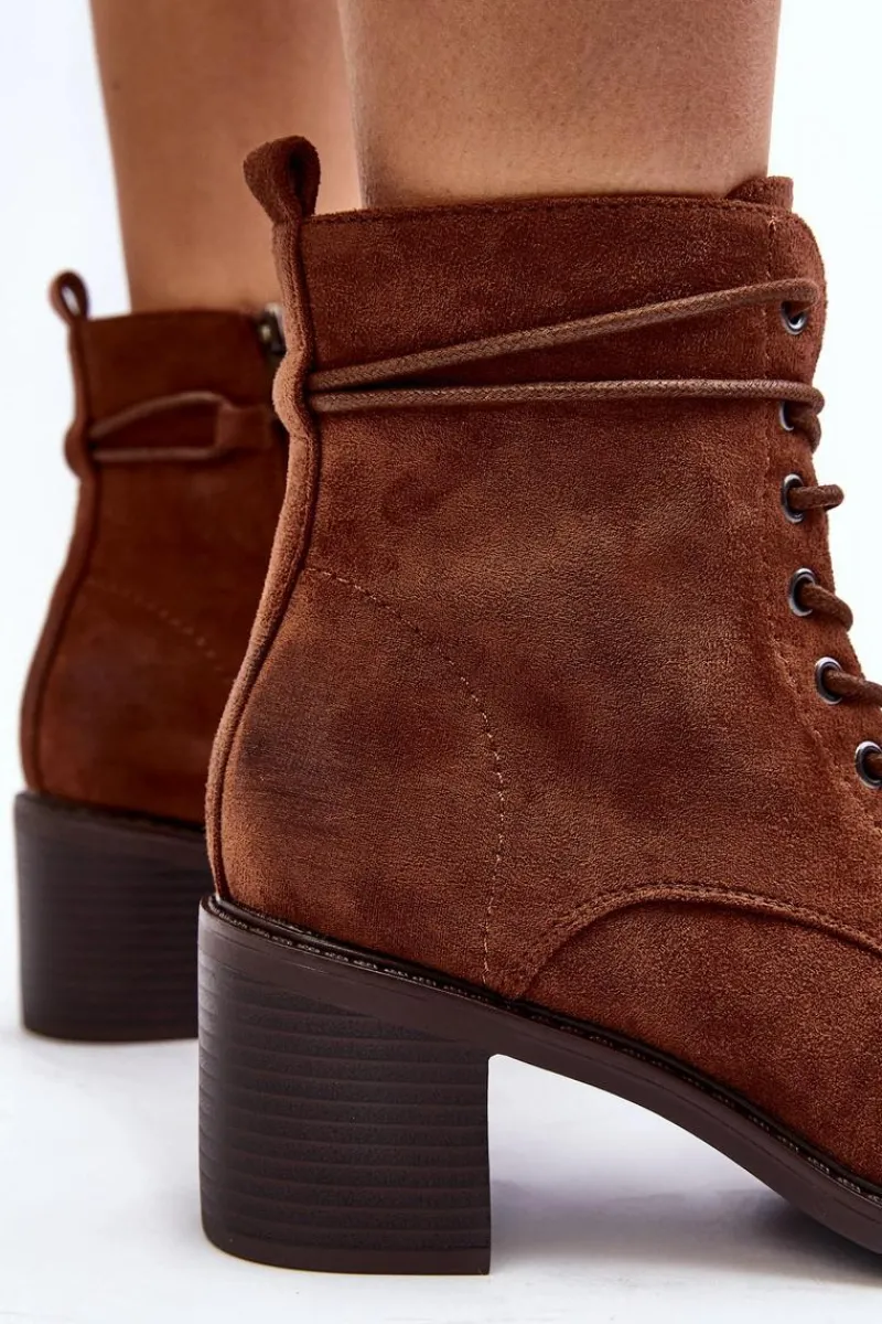 Outlet Damskie Botki Na Niskim Obcasie Sznurowane Brązowe Serellia Damskie Brązowe I Beżowe Botki|Botki Na Obcasie