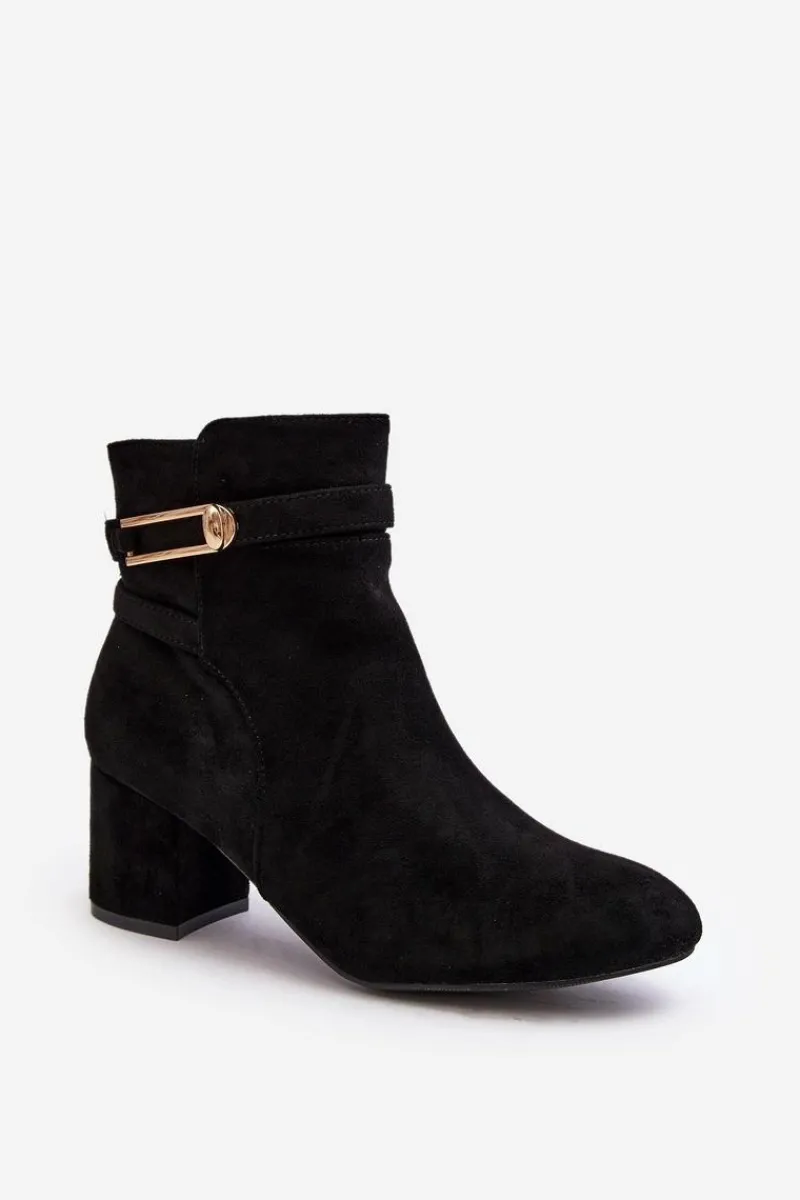 Sale Damskie Botki Na Niskim Słupku Czarne Verice Damskie Czarne Botki|Botki Na Obcasie