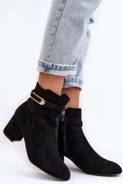 Sale Damskie Botki Na Niskim Słupku Czarne Verice Damskie Czarne Botki|Botki Na Obcasie