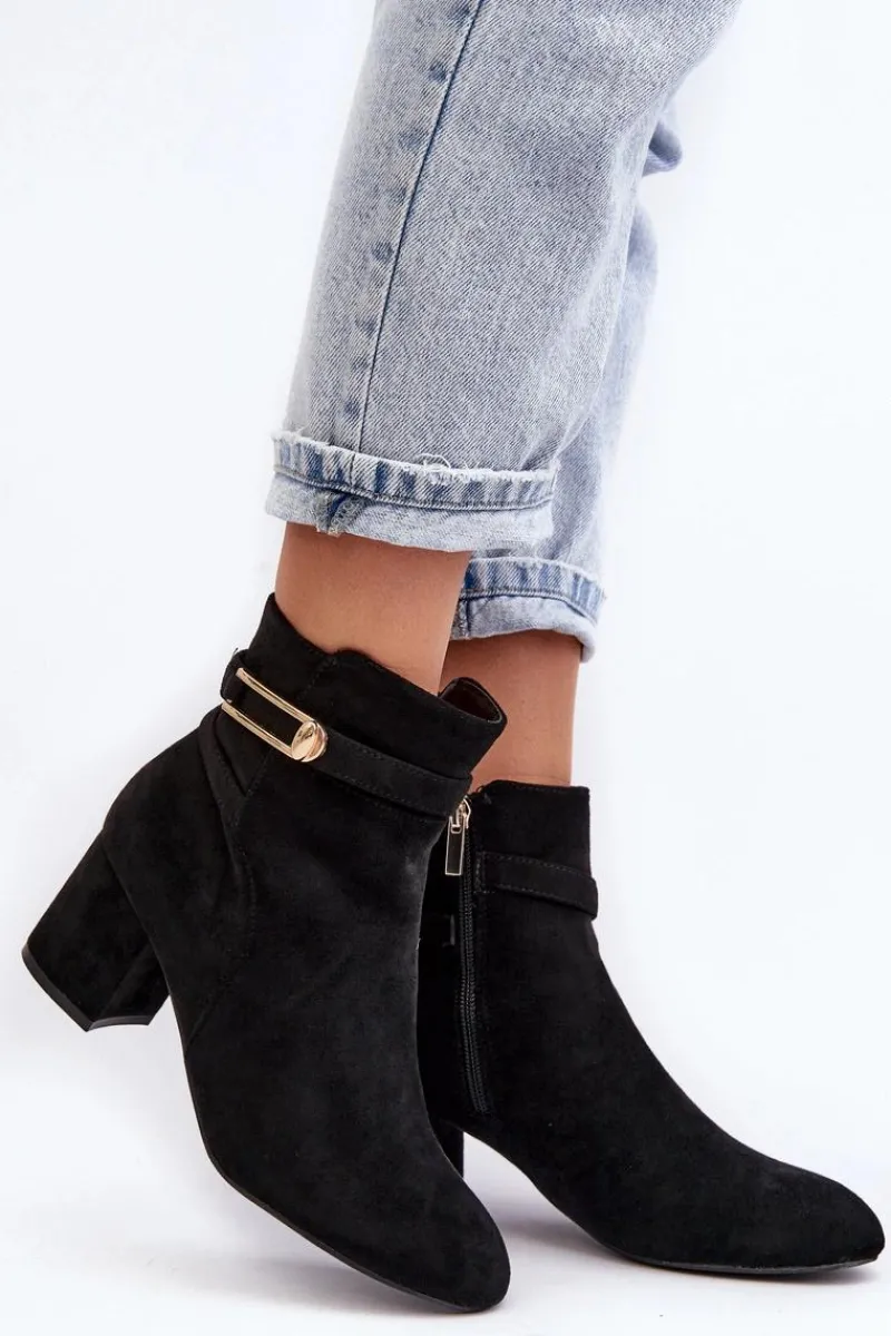 Sale Damskie Botki Na Niskim Słupku Czarne Verice Damskie Czarne Botki|Botki Na Obcasie