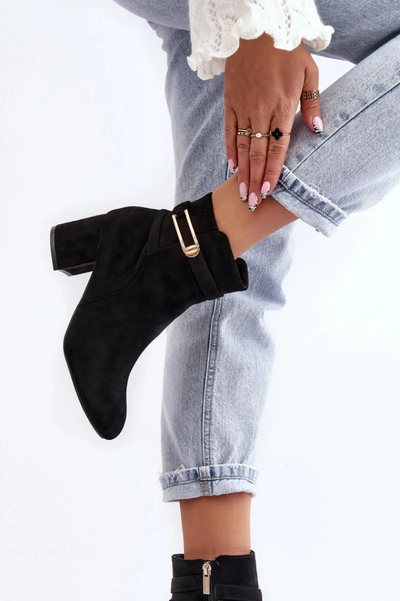 Sale Damskie Botki Na Niskim Słupku Czarne Verice Damskie Czarne Botki|Botki Na Obcasie