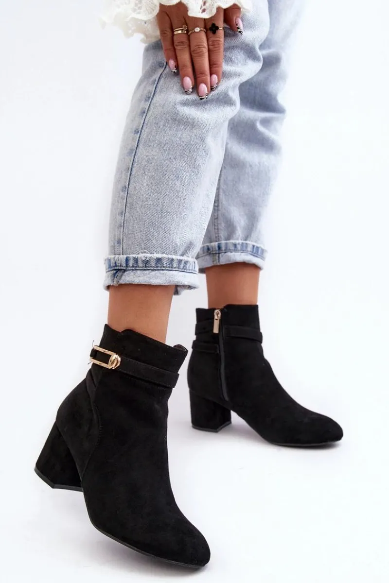 Sale Damskie Botki Na Niskim Słupku Czarne Verice Damskie Czarne Botki|Botki Na Obcasie