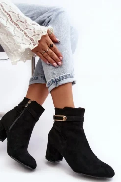 Sale Damskie Botki Na Niskim Słupku Czarne Verice Damskie Czarne Botki|Botki Na Obcasie