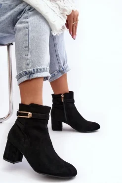 Sale Damskie Botki Na Niskim Słupku Czarne Verice Damskie Czarne Botki|Botki Na Obcasie