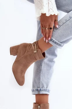 Brązowe I Beżowe Botki|Botki Na Obcasie>Evento Damskie Botki Na Niskim Słupku Beżowe Verice