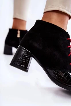 New Damskie Botki Na Niskim Słupku Czarne Ebba Damskie Botki Sznurowane|Botki Na Słupku