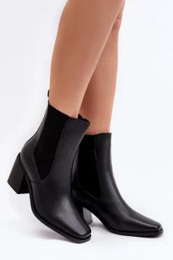 Outlet Damskie Botki Na Obcasie Ekoskóra Czarne Creazza Damskie Czarne Botki|Botki Na Obcasie