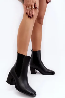 Outlet Damskie Botki Na Obcasie Ekoskóra Czarne Creazza Damskie Czarne Botki|Botki Na Obcasie