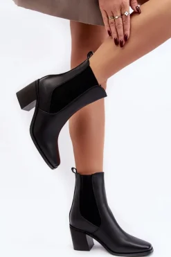 Outlet Damskie Botki Na Obcasie Ekoskóra Czarne Creazza Damskie Czarne Botki|Botki Na Obcasie