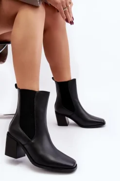 Outlet Damskie Botki Na Obcasie Ekoskóra Czarne Creazza Damskie Czarne Botki|Botki Na Obcasie