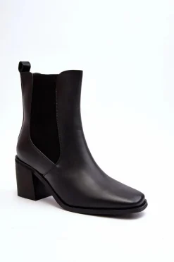 Outlet Damskie Botki Na Obcasie Ekoskóra Czarne Creazza Damskie Czarne Botki|Botki Na Obcasie