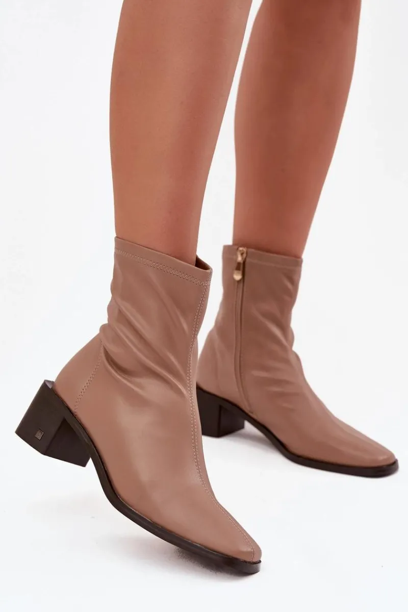 Botki Skórzane|Botki Zimowe Damskie>Buty damskie Vinceza Damskie Botki Na Obcasie Vinceza 23-10791 Beżowe Beżowy