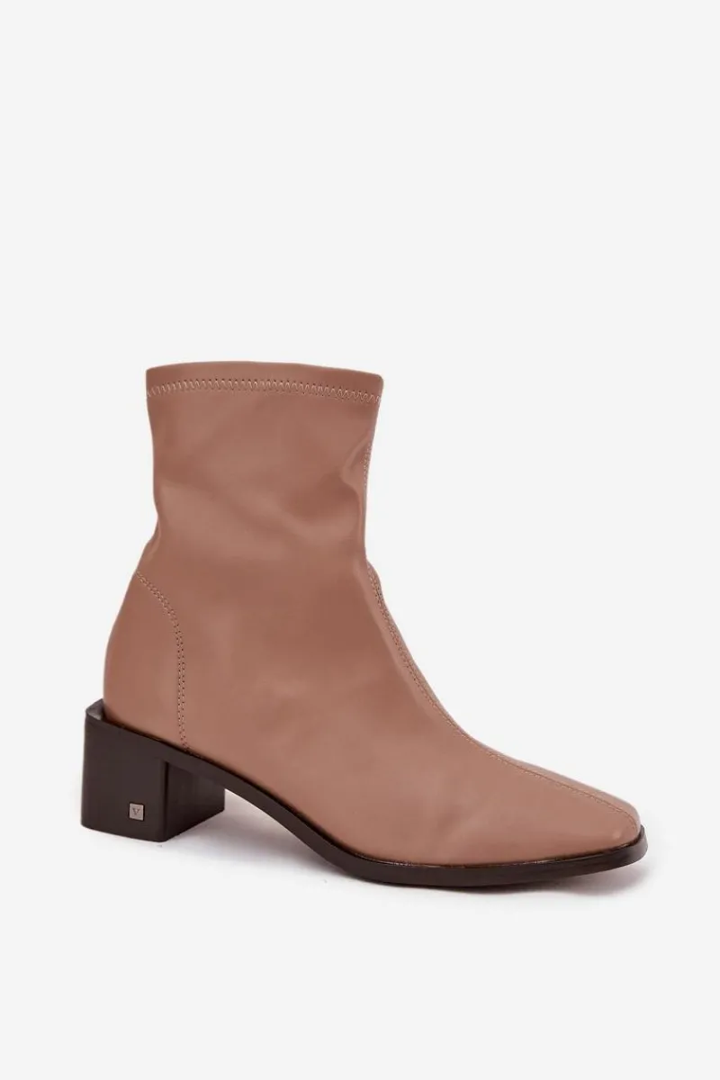 Botki Skórzane|Botki Zimowe Damskie>Buty damskie Vinceza Damskie Botki Na Obcasie Vinceza 23-10791 Beżowe Beżowy