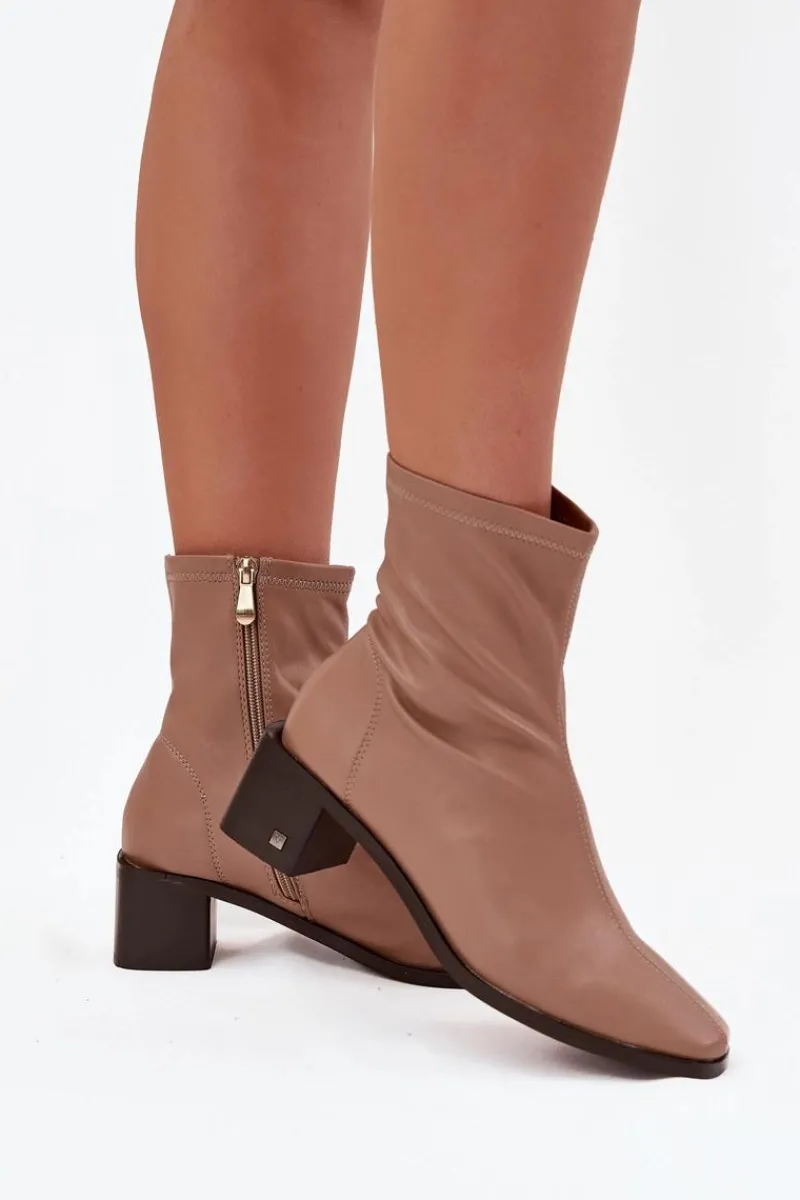 Botki Skórzane|Botki Zimowe Damskie>Buty damskie Vinceza Damskie Botki Na Obcasie Vinceza 23-10791 Beżowe Beżowy