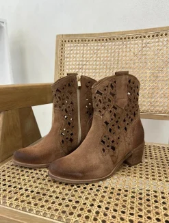 Hot Boto Damskie Botki Na Obcasie Z Ażurowym Wzorem Lewski 3394/2 Brązowe