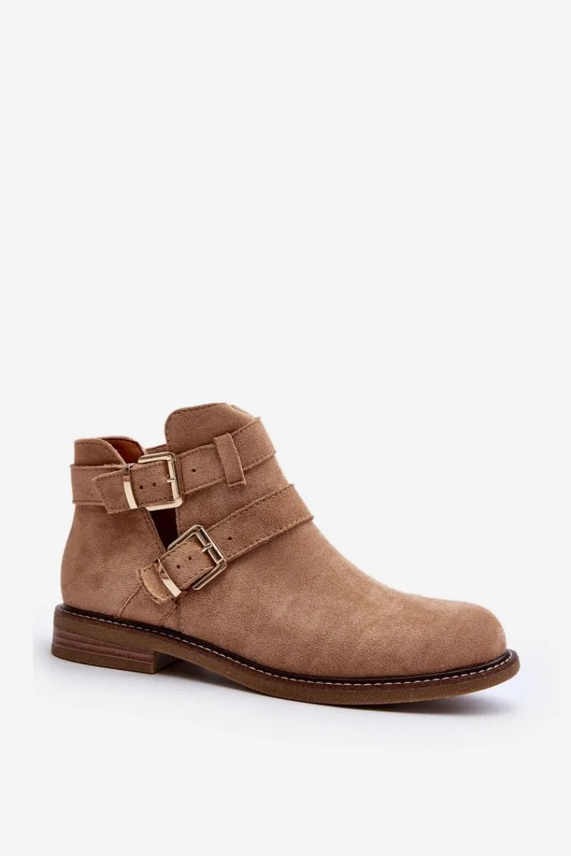 Online Damskie Botki Na Płaskim Obcasie Z Paskami Beżowe Melviana Damskie Botki Wiosenne|Brązowe I Beżowe Botki