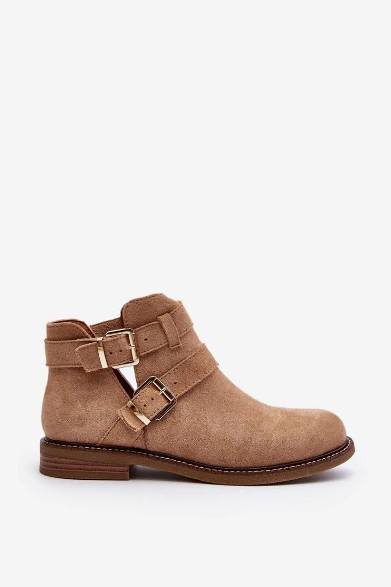 Online Damskie Botki Na Płaskim Obcasie Z Paskami Beżowe Melviana Damskie Botki Wiosenne|Brązowe I Beżowe Botki