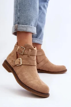 Online Damskie Botki Na Płaskim Obcasie Z Paskami Beżowe Melviana Damskie Botki Wiosenne|Brązowe I Beżowe Botki