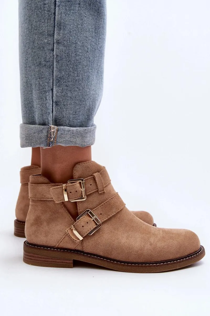 Online Damskie Botki Na Płaskim Obcasie Z Paskami Beżowe Melviana Damskie Botki Wiosenne|Brązowe I Beżowe Botki