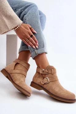 Online Damskie Botki Na Płaskim Obcasie Z Paskami Beżowe Melviana Damskie Botki Wiosenne|Brązowe I Beżowe Botki