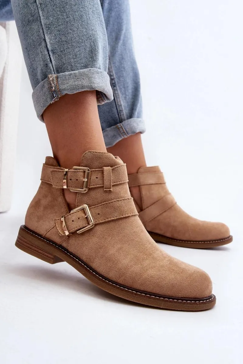 Online Damskie Botki Na Płaskim Obcasie Z Paskami Beżowe Melviana Damskie Botki Wiosenne|Brązowe I Beżowe Botki