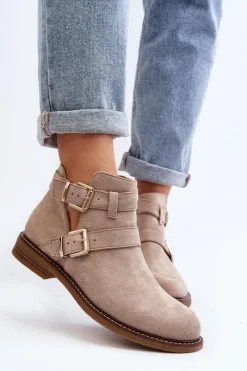 New Damskie Botki Na Płaskim Obcasie Z Paskami Jasnobeżowe Melviana Damskie Botki Wiosenne|Czarne Botki