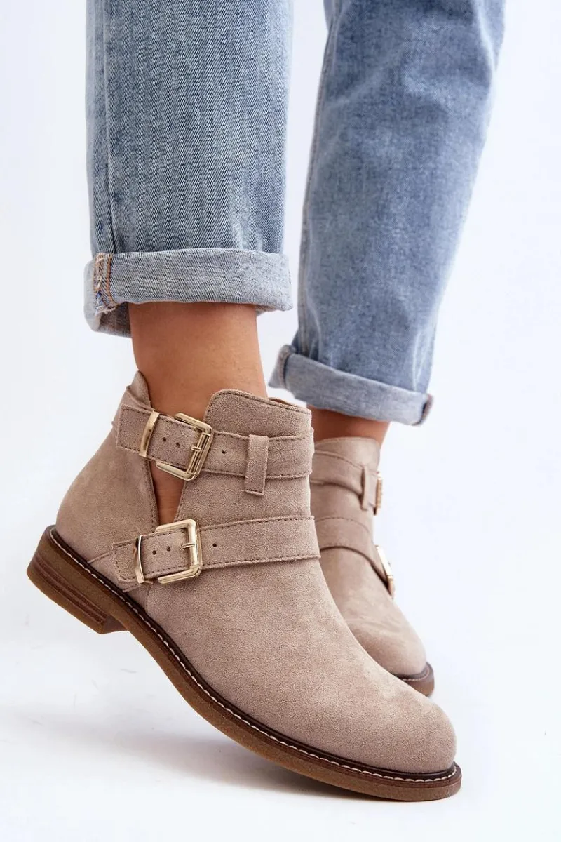 New Damskie Botki Na Płaskim Obcasie Z Paskami Jasnobeżowe Melviana Damskie Botki Wiosenne|Czarne Botki