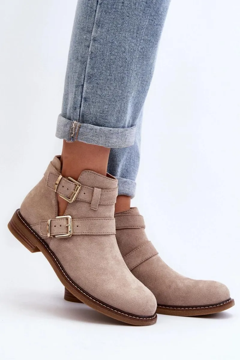 New Damskie Botki Na Płaskim Obcasie Z Paskami Jasnobeżowe Melviana Damskie Botki Wiosenne|Czarne Botki