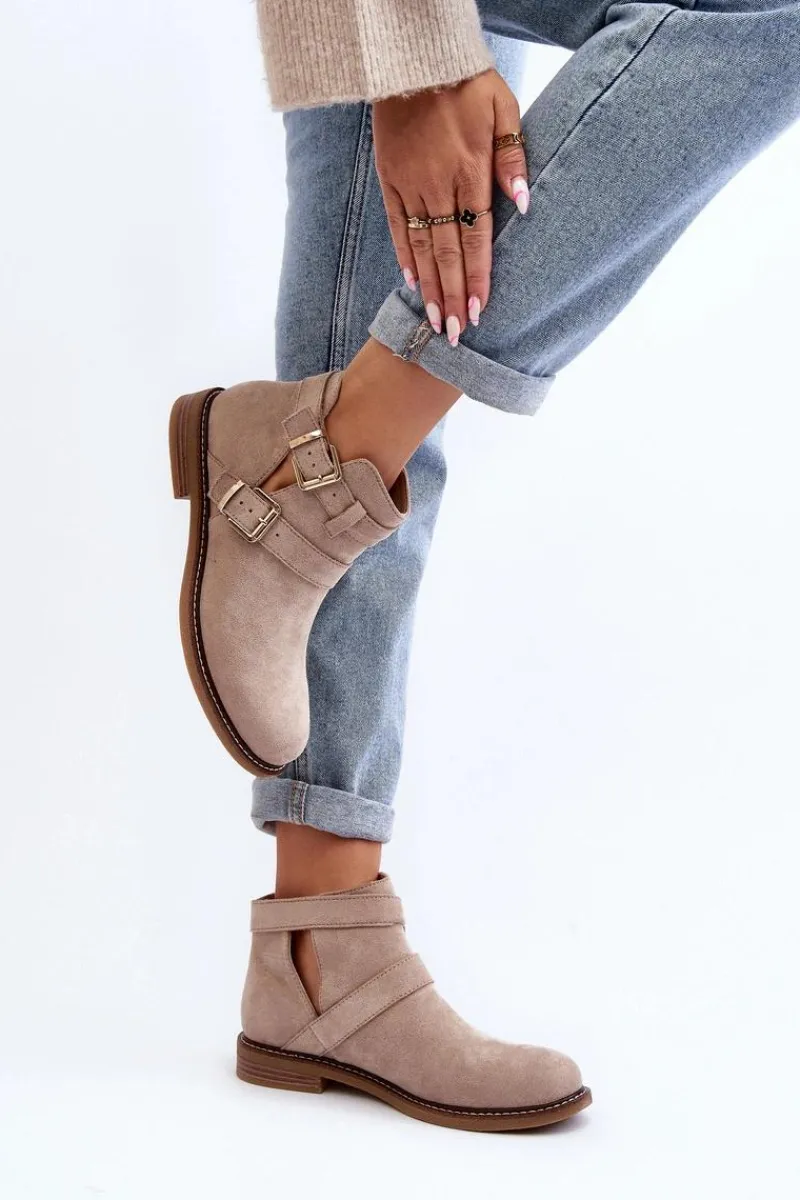 New Damskie Botki Na Płaskim Obcasie Z Paskami Jasnobeżowe Melviana Damskie Botki Wiosenne|Czarne Botki