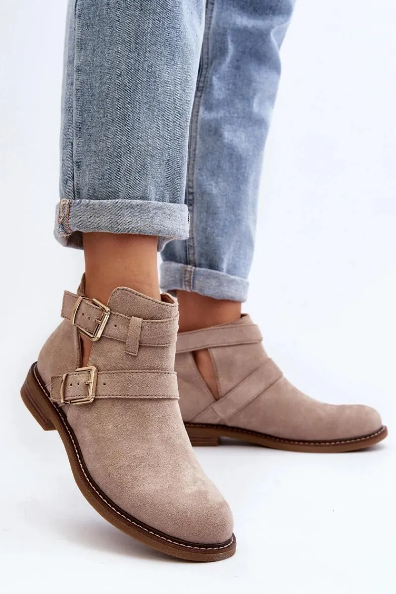 New Damskie Botki Na Płaskim Obcasie Z Paskami Jasnobeżowe Melviana Damskie Botki Wiosenne|Czarne Botki