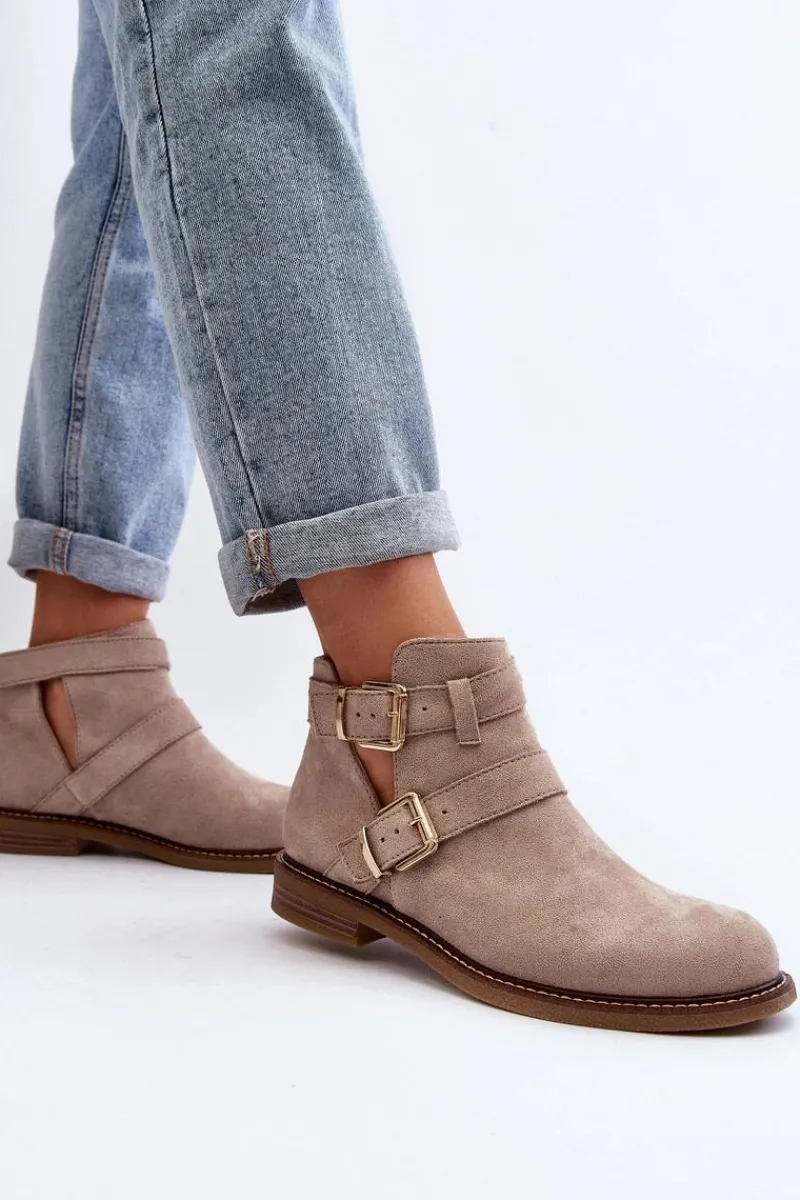 New Damskie Botki Na Płaskim Obcasie Z Paskami Jasnobeżowe Melviana Damskie Botki Wiosenne|Czarne Botki