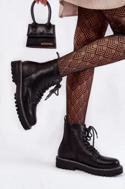 Hot Big Star Shoes Damskie Botki Na Platformie Big Star KK274538 Czarne Czarny