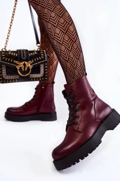 Discount Buty Sergio Leone Damskie Botki Na Platformie Bordowe Randi