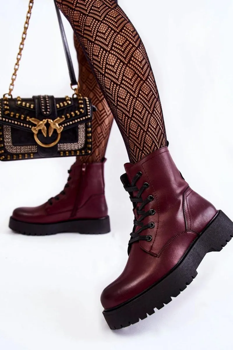 Discount Buty Sergio Leone Damskie Botki Na Platformie Bordowe Randi