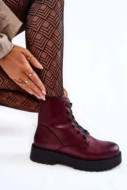 Discount Buty Sergio Leone Damskie Botki Na Platformie Bordowe Randi