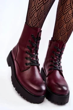 Discount Buty Sergio Leone Damskie Botki Na Platformie Bordowe Randi