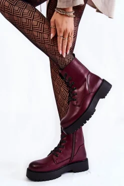 Discount Buty Sergio Leone Damskie Botki Na Platformie Bordowe Randi