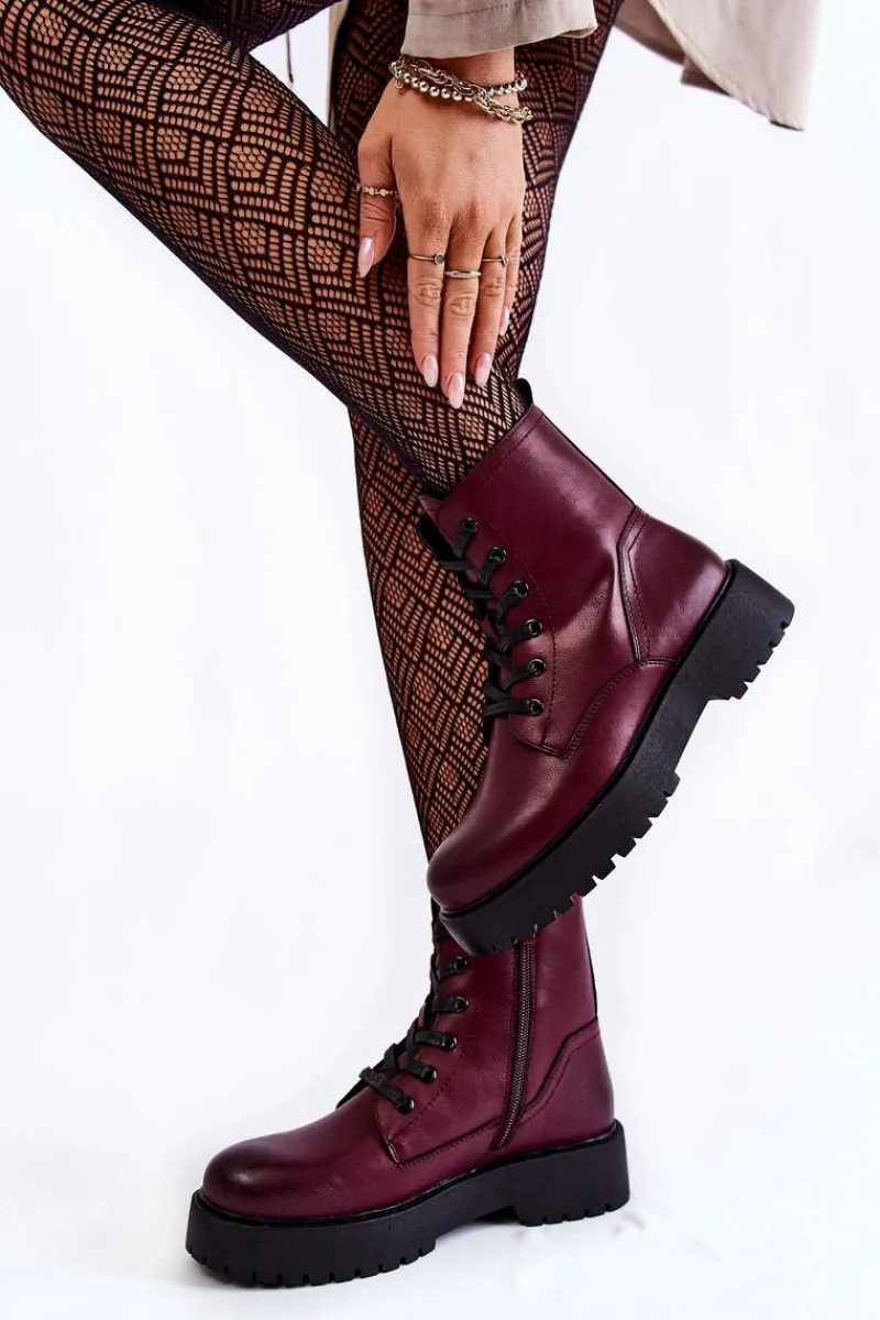 Discount Buty Sergio Leone Damskie Botki Na Platformie Bordowe Randi